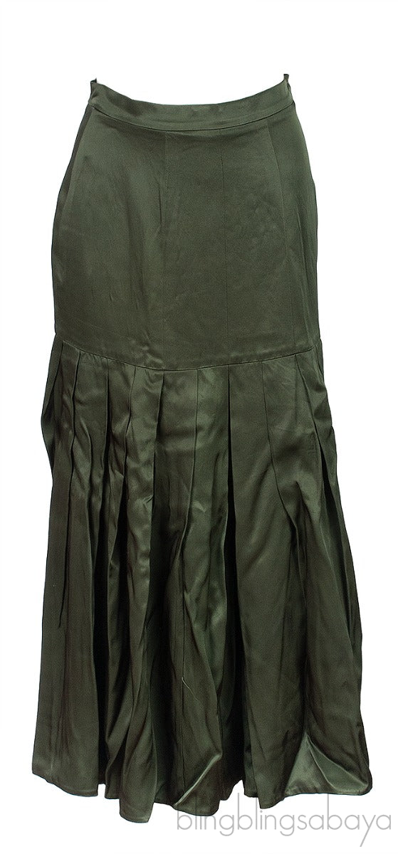 Dark Green Plain Pleated Skirt
