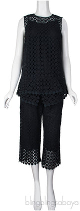 Perforated Black Top & Wide Leg Trouser