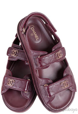 Quilted Leather CC Velcro Burgundy Sandals