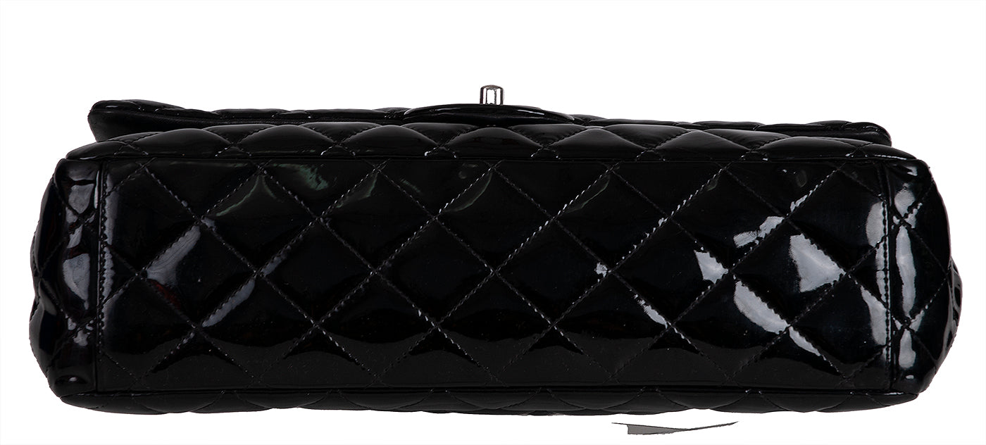 Black Patent Maxi Double Flap Quilted Bag