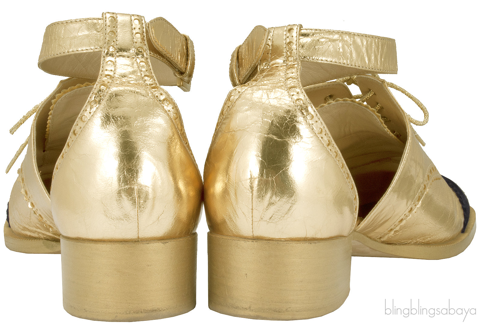 Metallic Gold Ankle Strap Brogue
