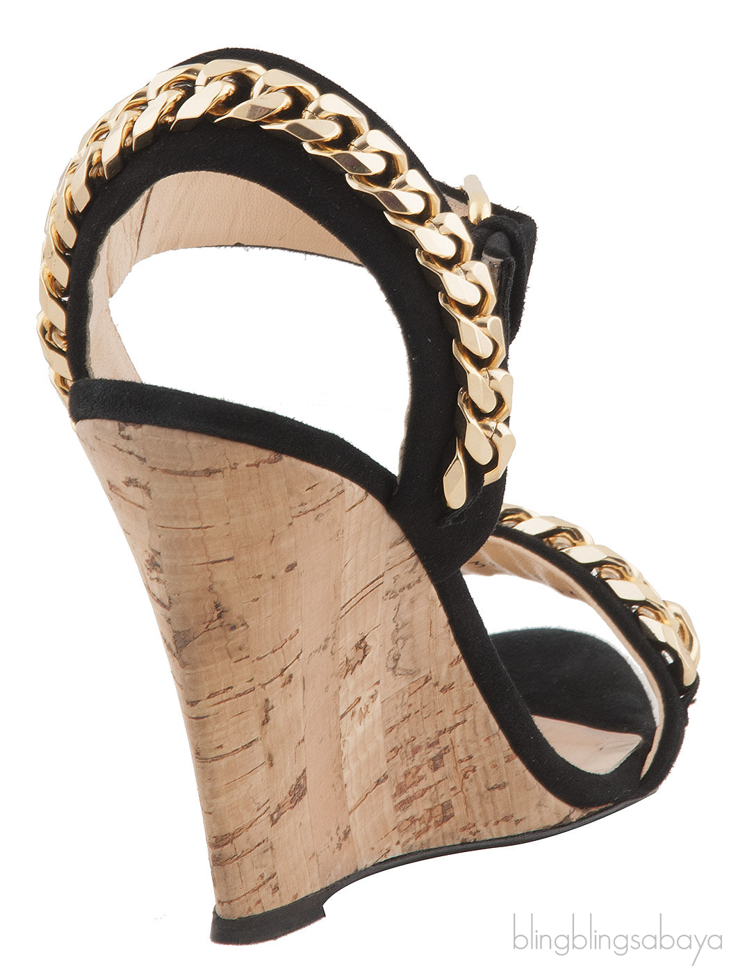 Black Suede Chain Wedge Sandals