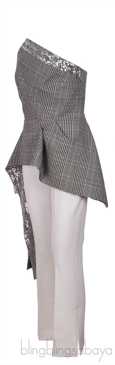 Checkered Sequin Embellished Top & White Trouser