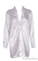 Pearl White Silk Satin Long Sleeve Shirt