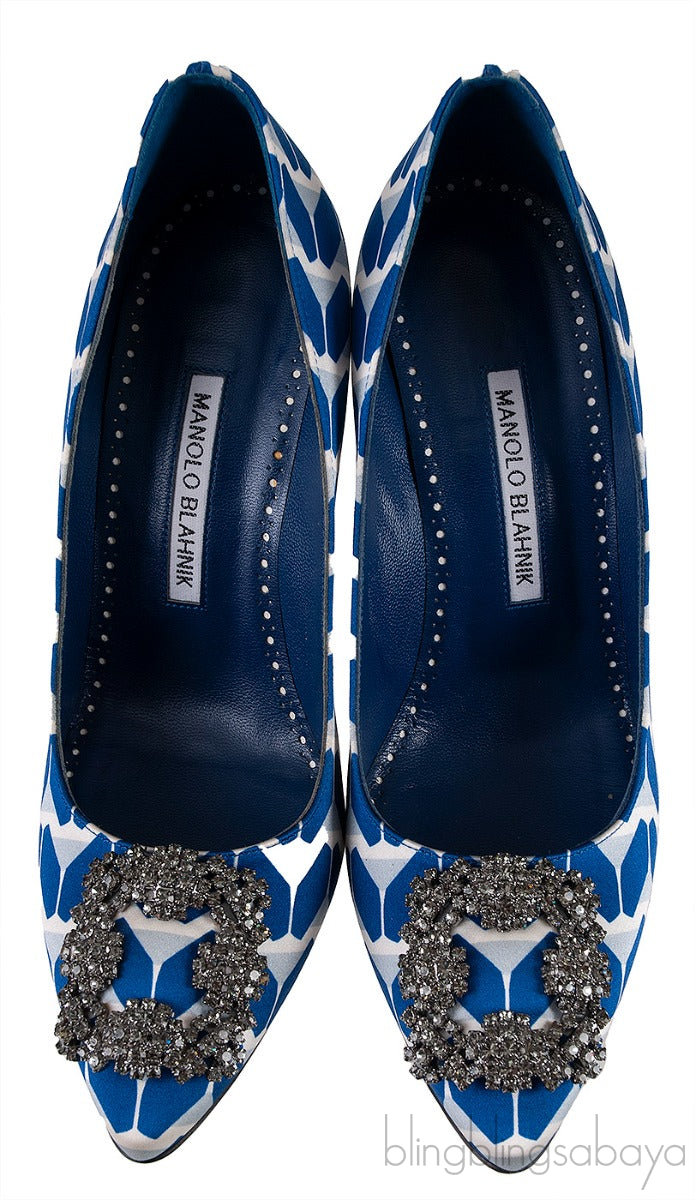 Blue Printed Satin Hangisi Pump