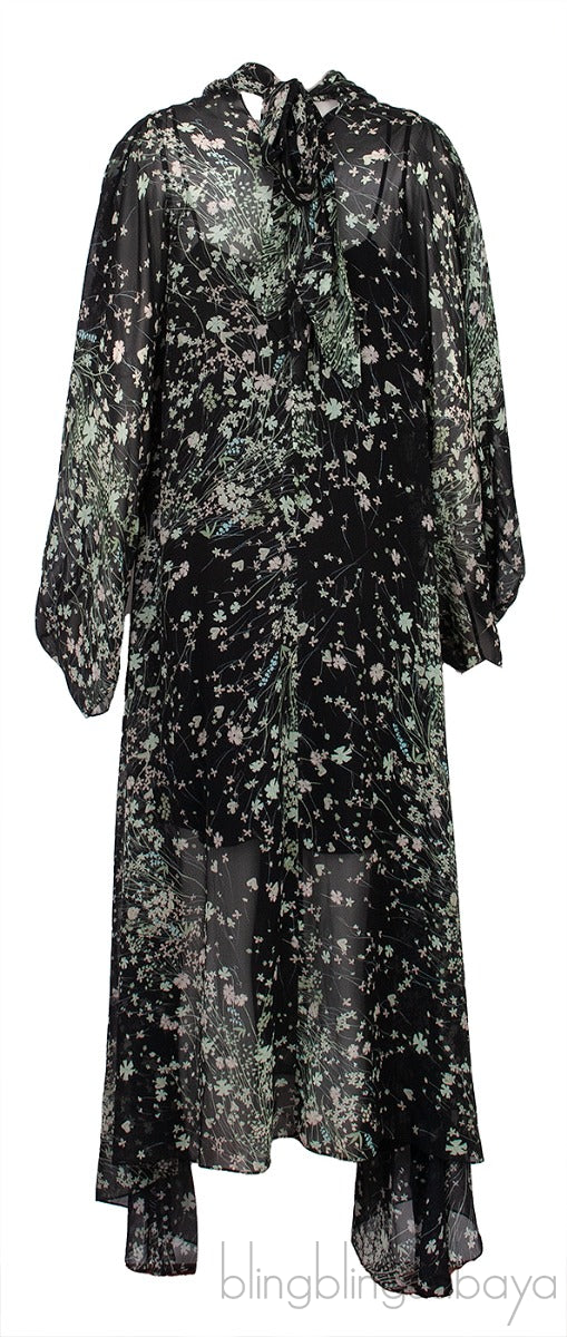 Dark Green Floral Printed Midi-Dress