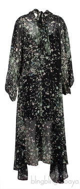 Dark Green Floral Printed Midi-Dress