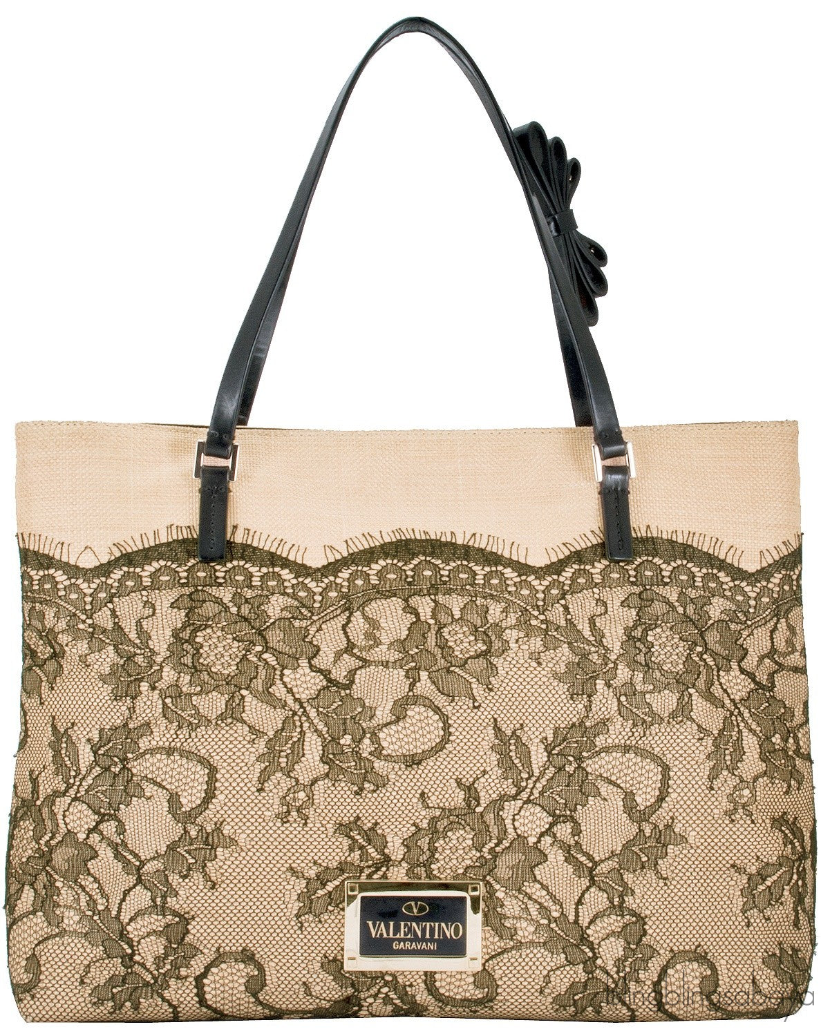 Beige Raffia & Lace Tote