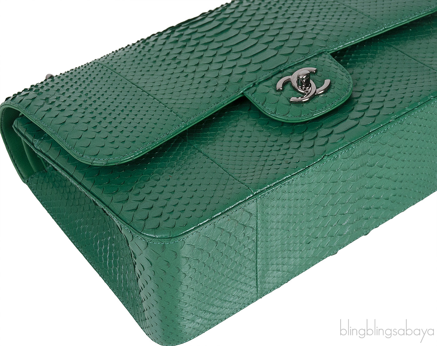 Chanel Classic Jumbo CC Emerald Green Python Flap Bag