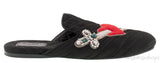 Black Quilted Satin Heart Slipper
