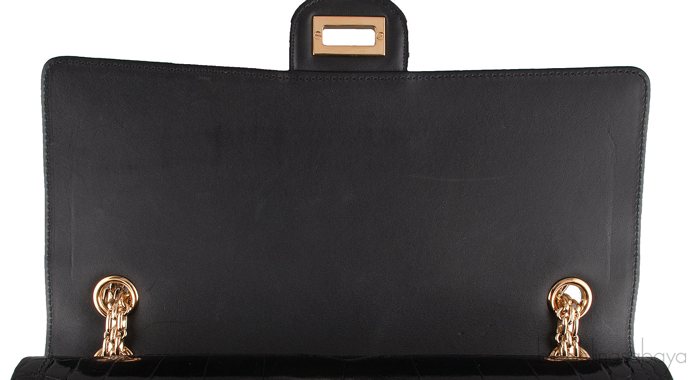 2.55 Black Croc Large Bag