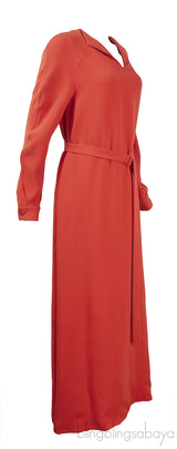 Rust Orange V-neck Belted Maxi Dress