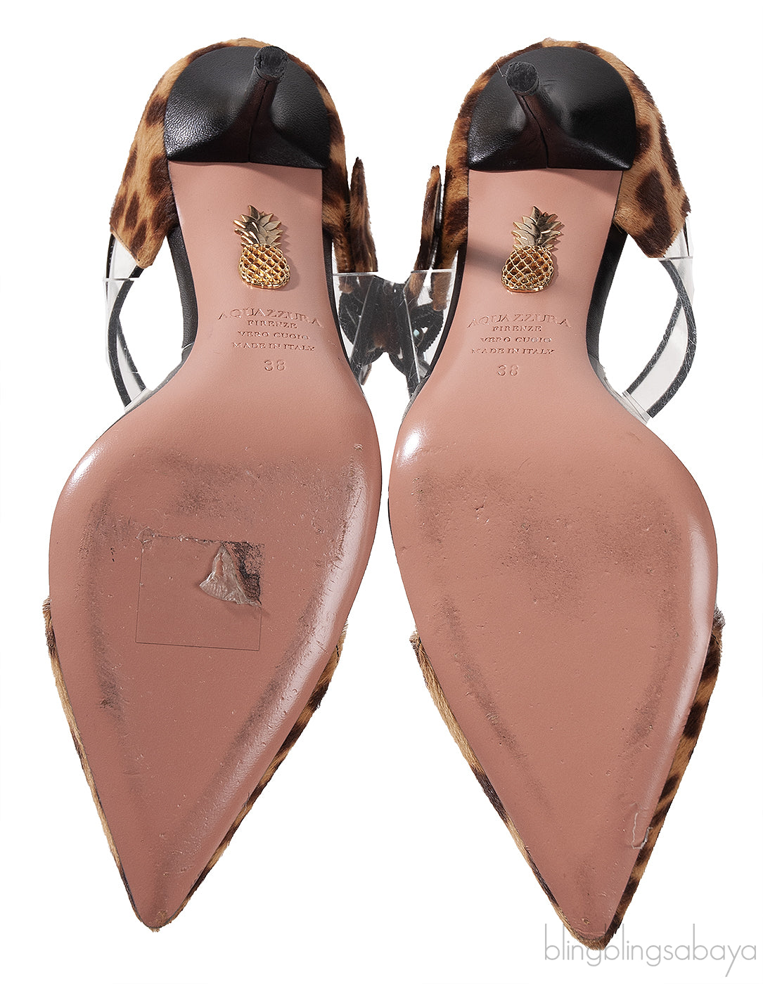 Aquazzura Brown Leopard Pony Hair PVC Mules