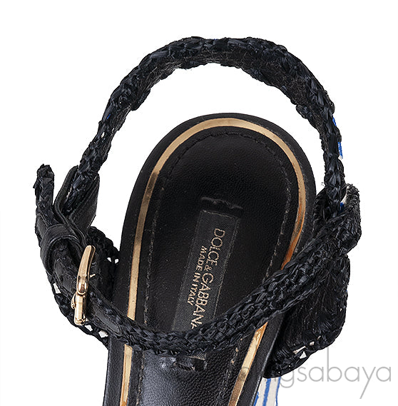 Striped Raffia Wedge Sandals