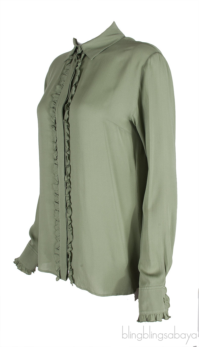 Moss Green Ruffle Trimmed Shirt