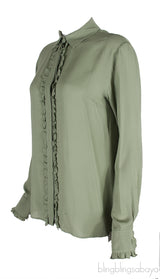 Moss Green Ruffle Trimmed Shirt