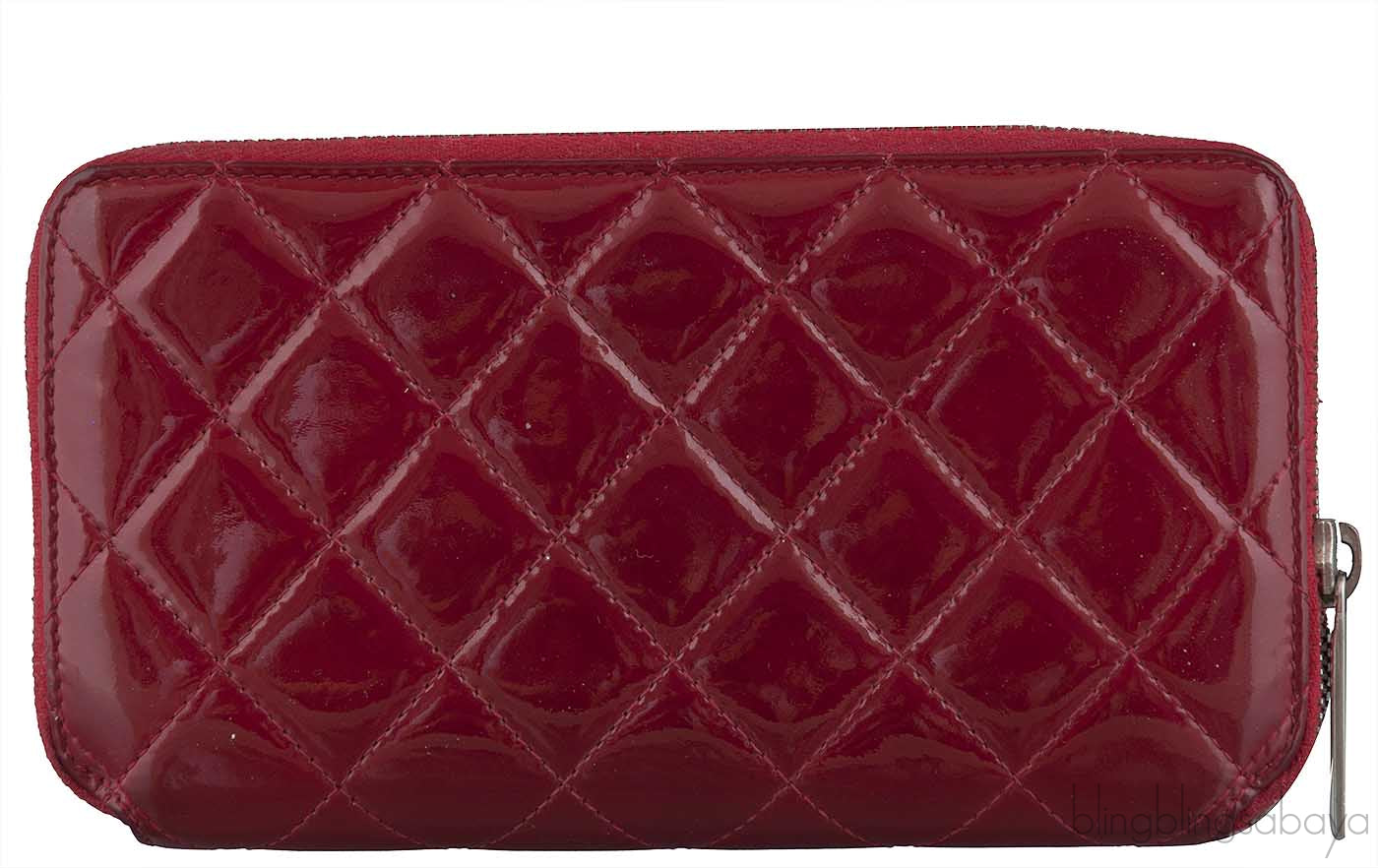 Red Quilted Patent Long Wallet