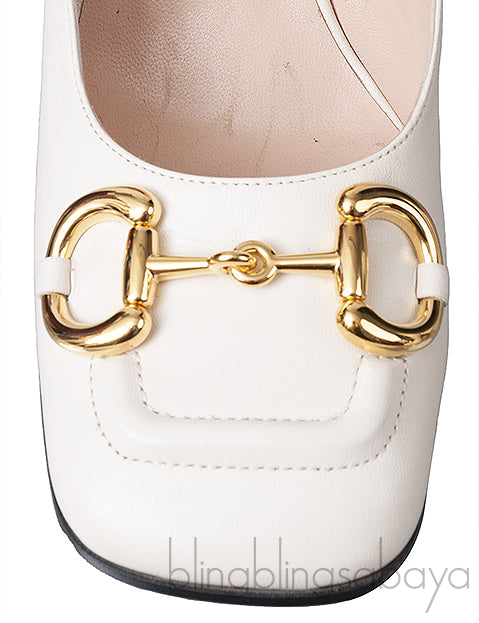 Off-white Horsebit Mid-Heel Pump