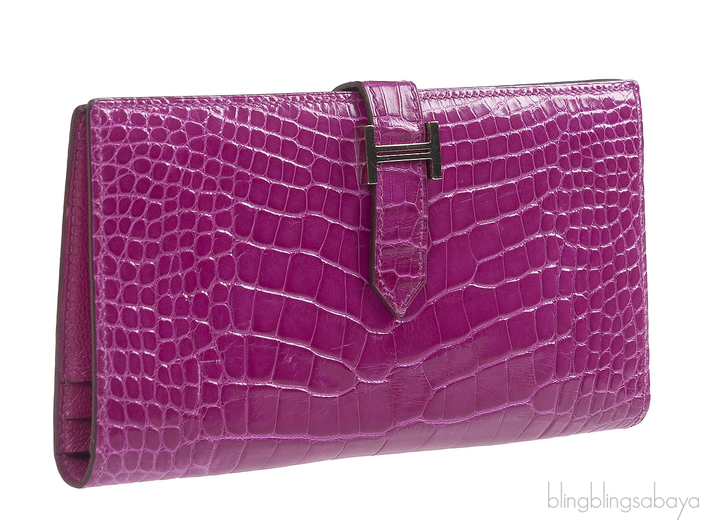 Hermes Bearn Rose Tyrien Crocodile Wallet
