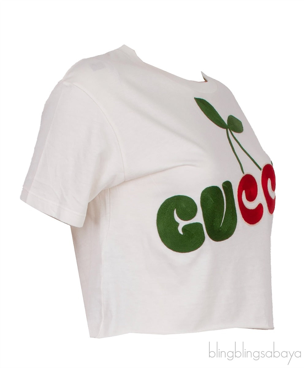 Gucci Embroidered Off-white Crop T-shirt