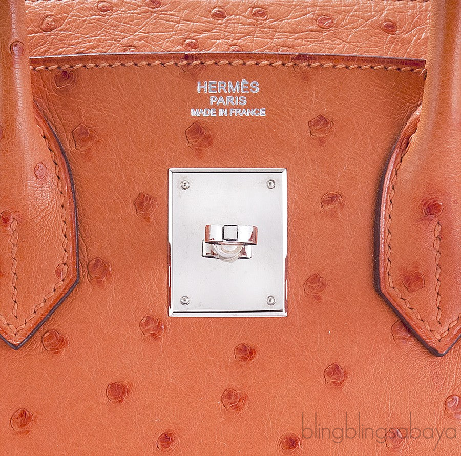 Birkin 30 Orange Ostrich PHW