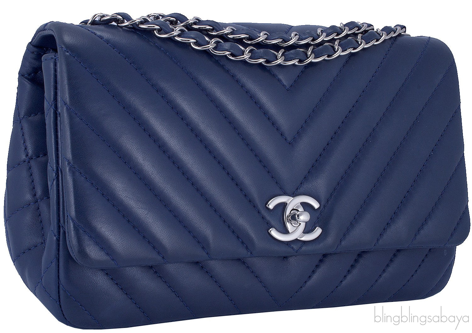Blue Chevron Quilted Medium Flap Bag