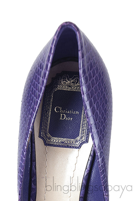 Purple Snakeskin Peep Toe Pump