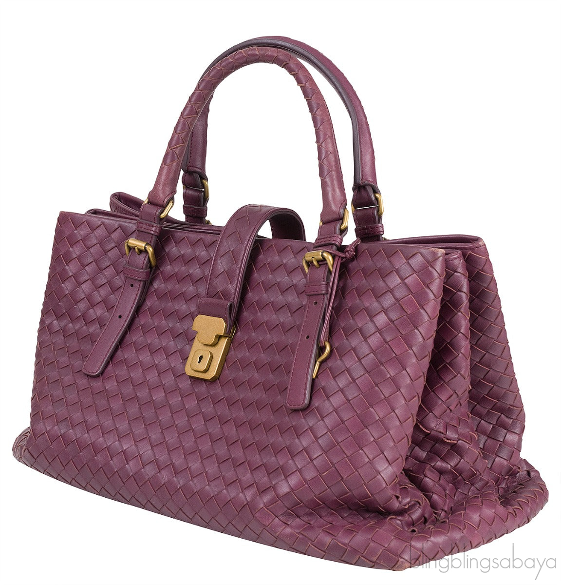 Plum Large Roma Intrecciato Leather Tote