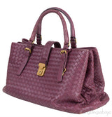 Plum Large Roma Intrecciato Leather Tote