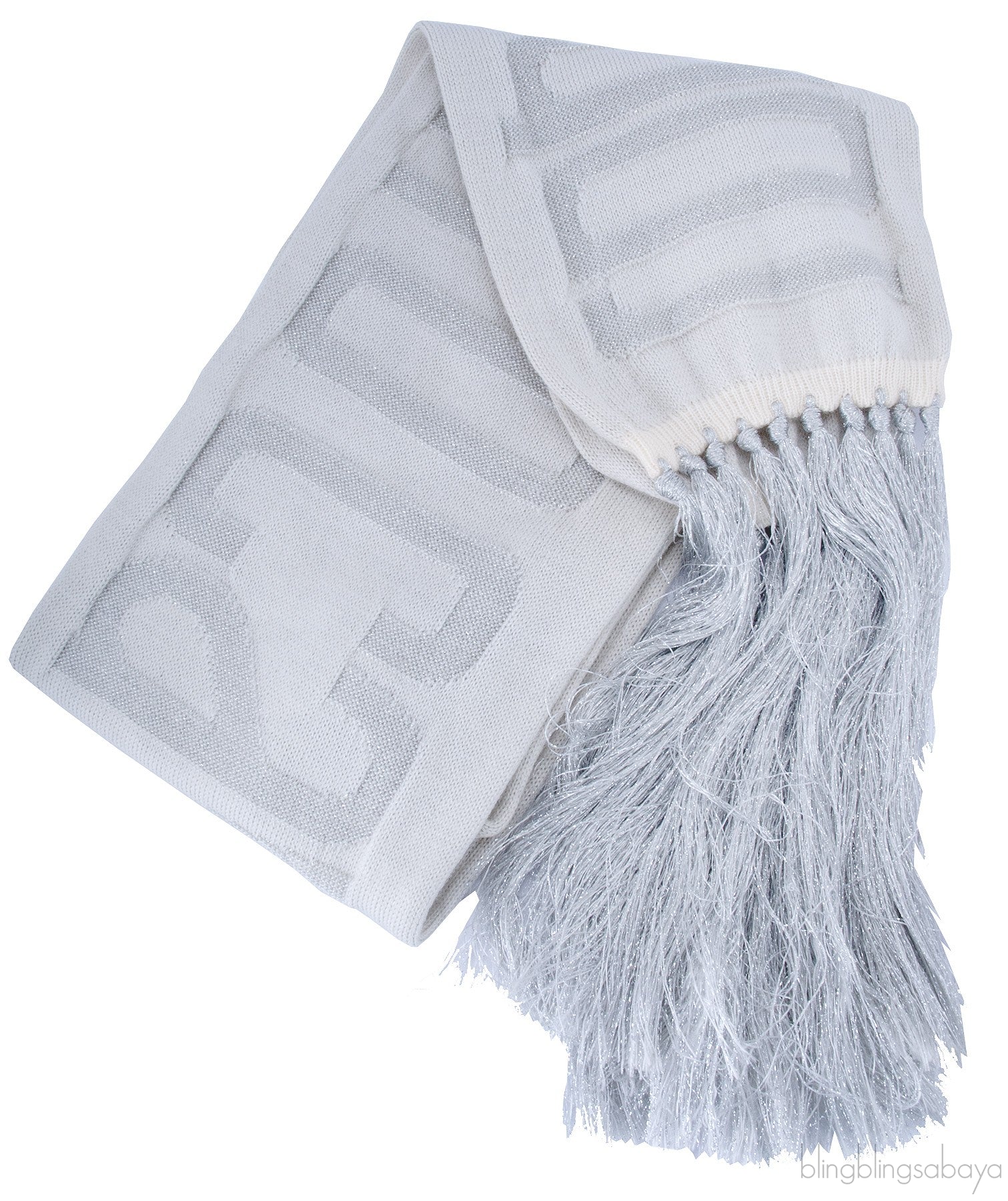 Fringed Silver Metallic Scarf