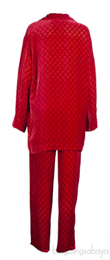 Gucci Red GG Devore Velvet Shirt & Wide Leg Trouser