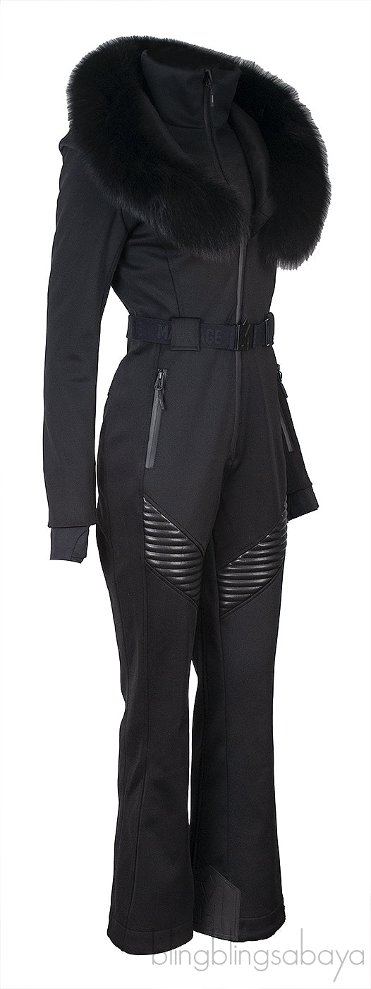Mackage Black Elle Hooded Belted Shearling-trimmed Padded Ski Suit