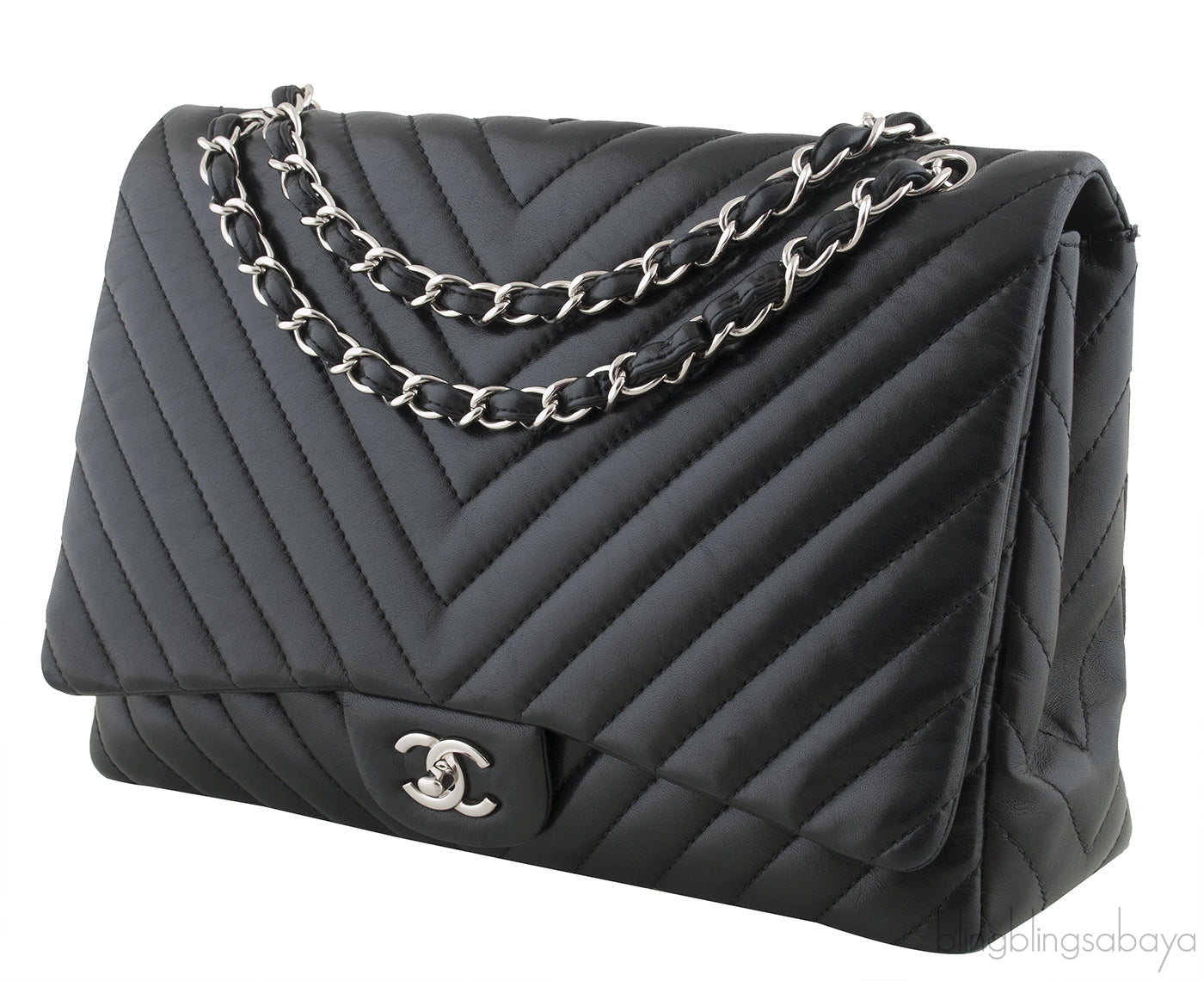 Black Chevron Maxi Flap Bag