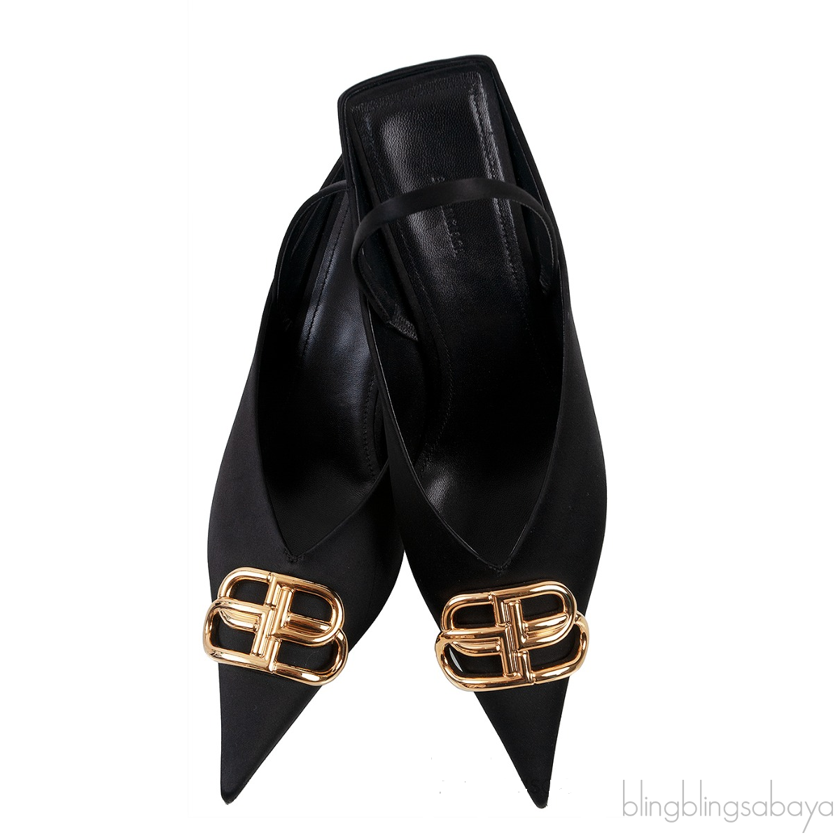 Balenciaga Black Satin BB Pointed Toe Slingback