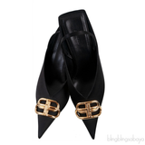 Balenciaga Black Satin BB Pointed Toe Slingback
