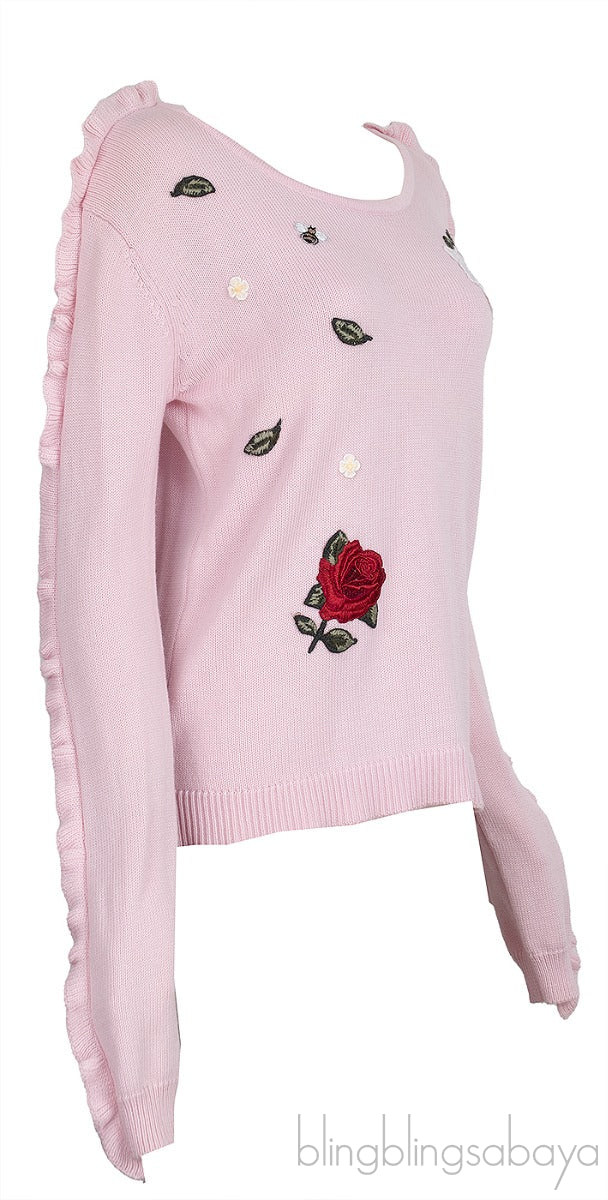 Pink Floral Patch Knitted Sweatshirt