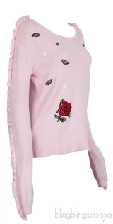 Pink Floral Patch Knitted Sweatshirt