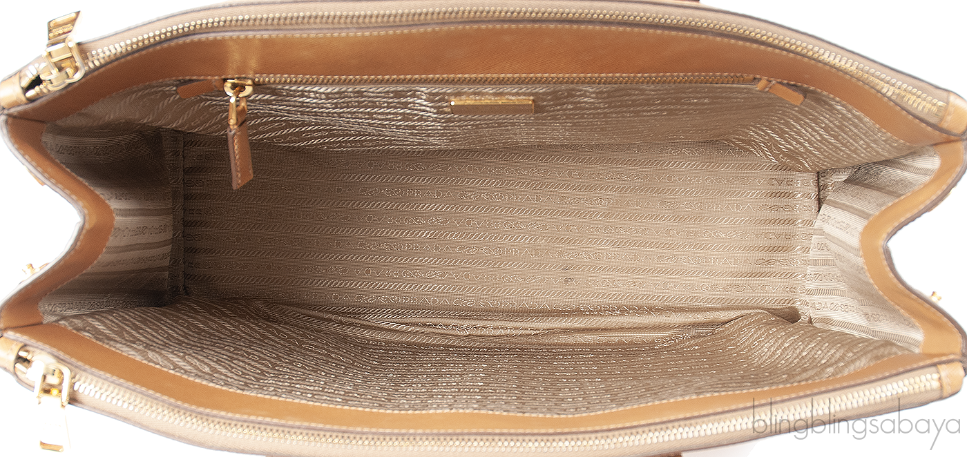 PRADA Gold Saffiano Double Zip Large Tote