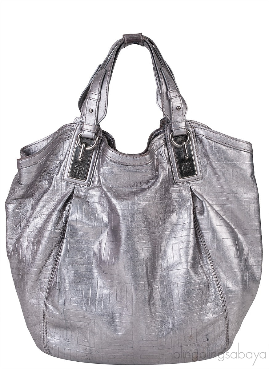 Givenchy Metallic Grey GG Leather Hobo Bag