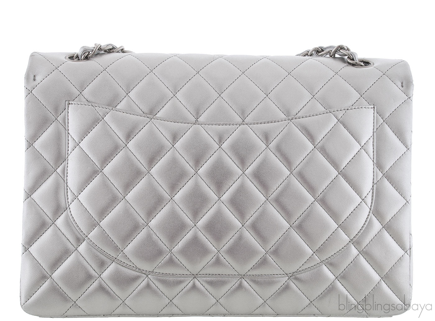 Metallic Silver Quilted Maxi Flap Bag
