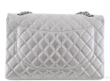 Metallic Silver Quilted Maxi Flap Bag