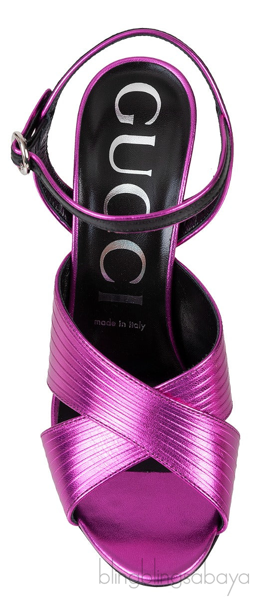 Criss-cross Metallic Magenta Slingback Sandals