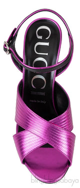Criss-cross Metallic Magenta Slingback Sandals