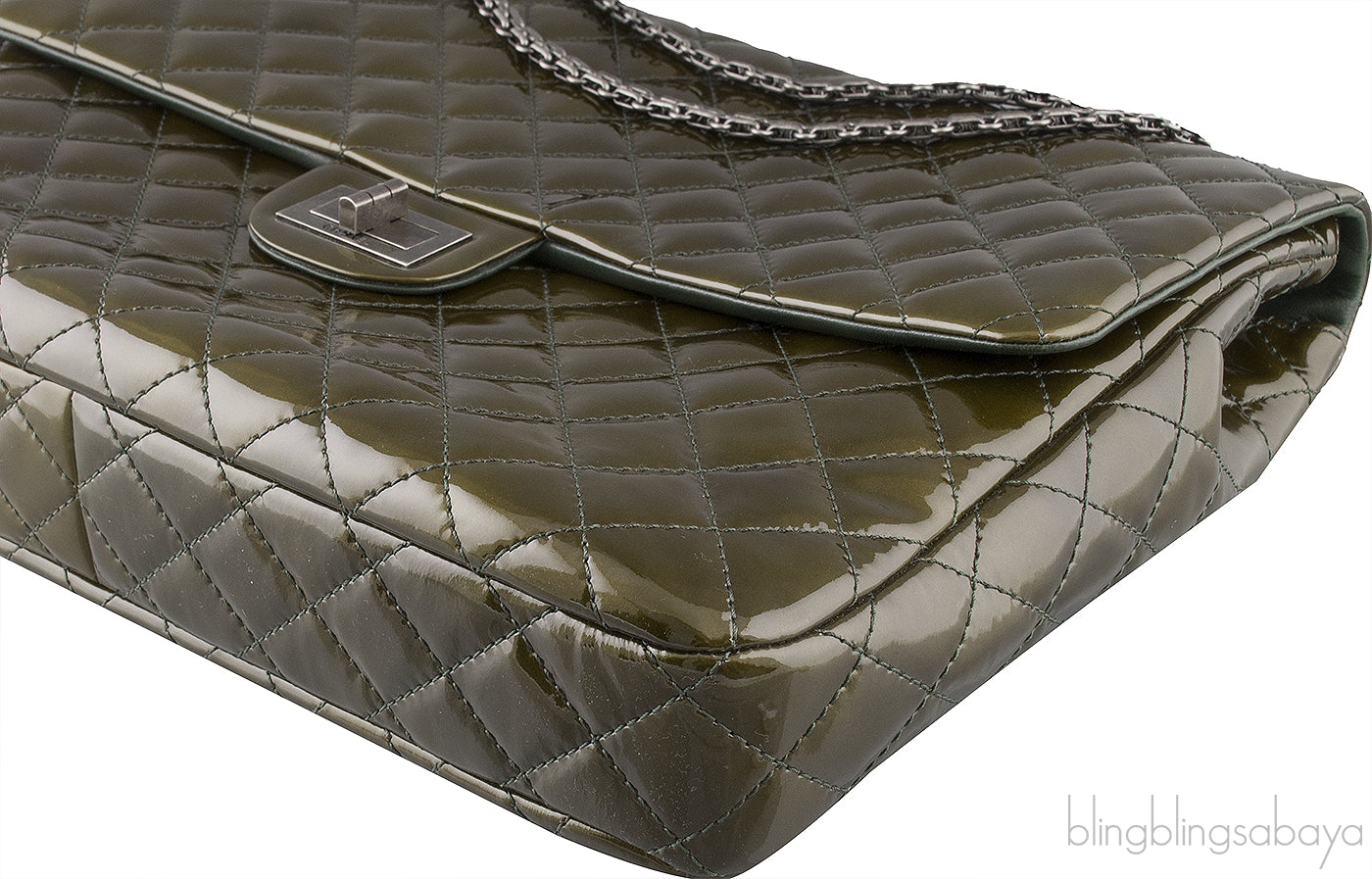 2.55 Olive Green Patent Quilted Flap XL