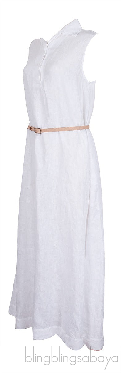 Belted Linen Shirt Dress White
