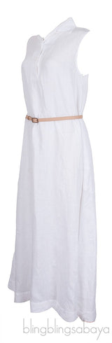 Belted Linen Shirt Dress White