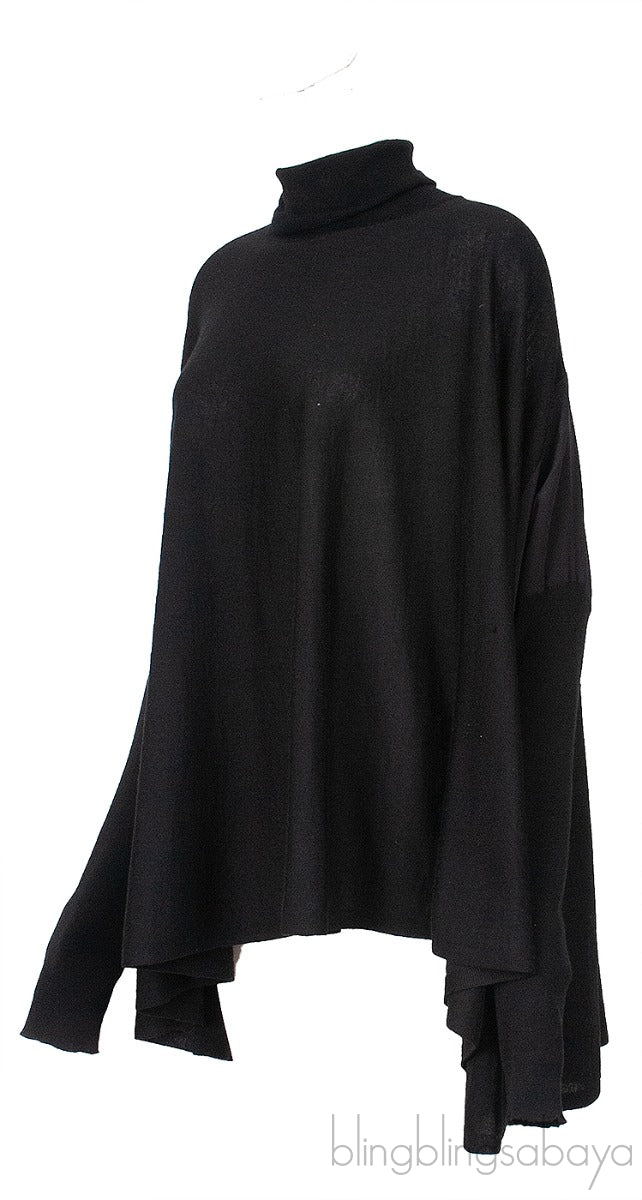 Black Long Sleeves Turtle Neck Poncho Top