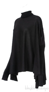 Black Long Sleeves Turtle Neck Poncho Top