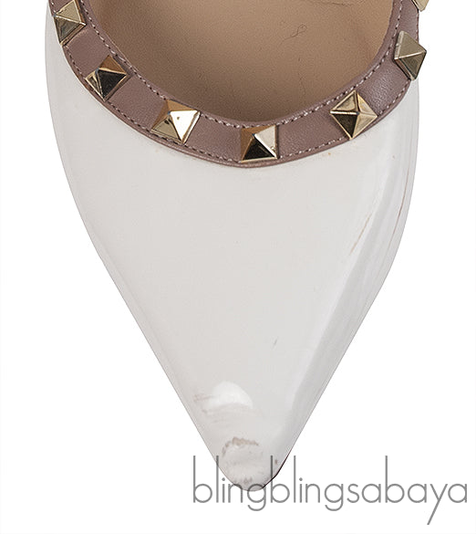 Valentino Garavani White Rockstuds Flat Shoes