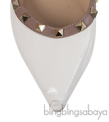 Valentino Garavani White Rockstuds Flat Shoes